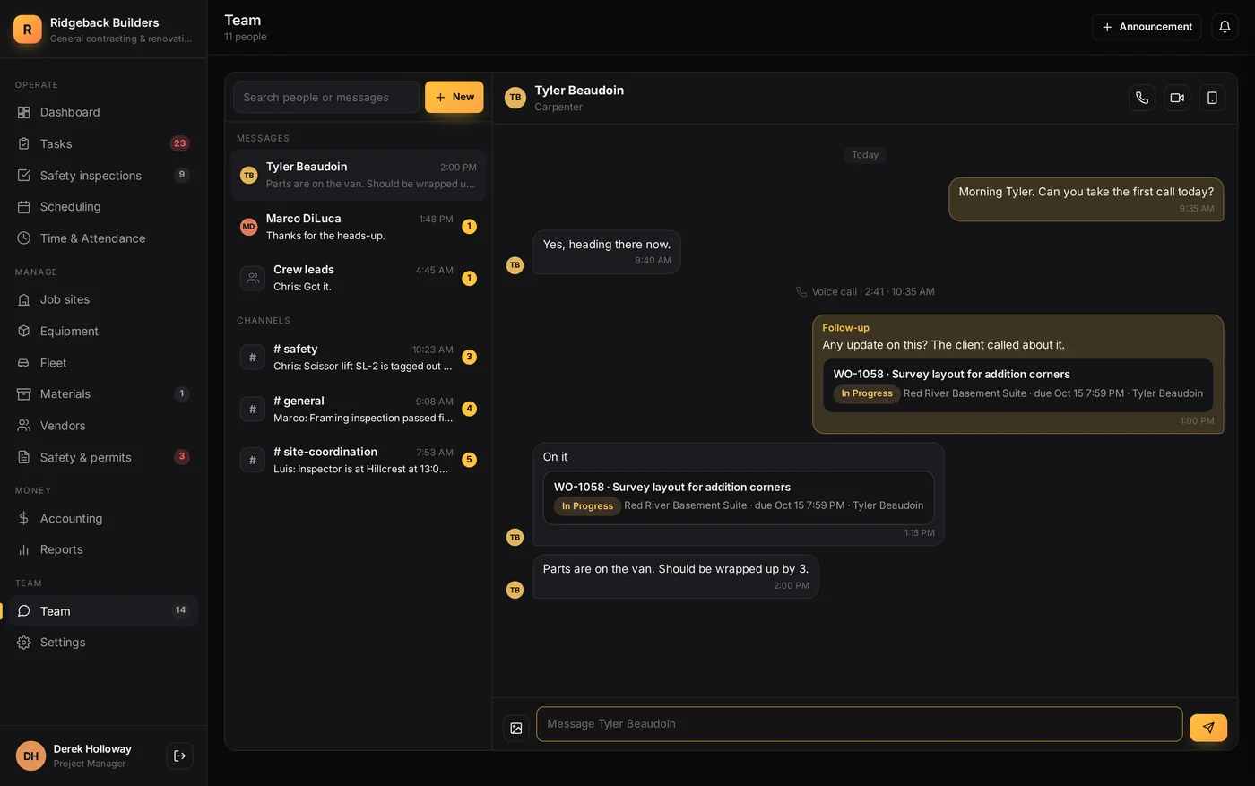 Team chat &amp; calls in Dispatchen
