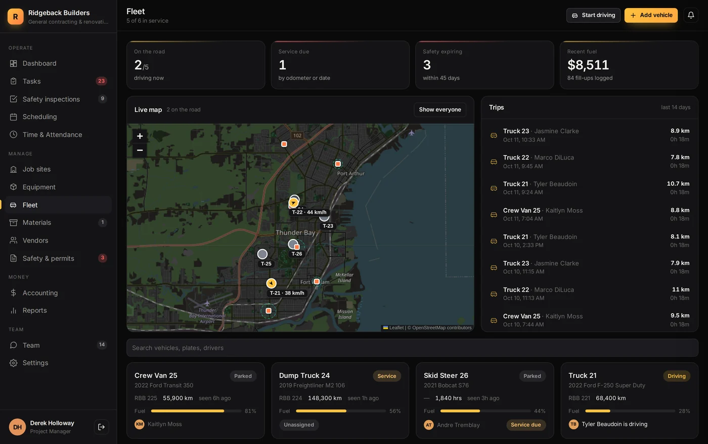 Fleet live map in Dispatchen